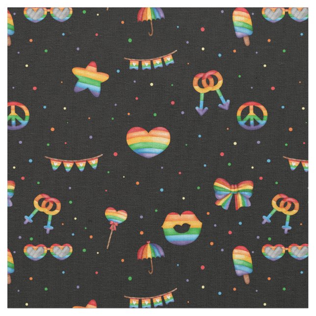 Pride Rainbow LGBT Gay Queer One Love Pattern Fabric (Close Up)
