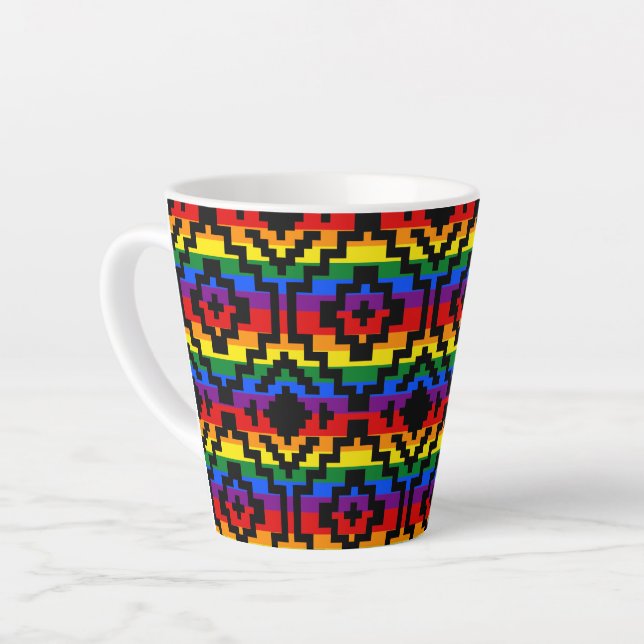 Pride Rainbow LGBTQ Geometric Latte Mug (Left Angle)