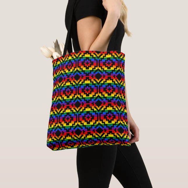 Pride Rainbow LGBTQ Geometric Tote Bag (Close Up)