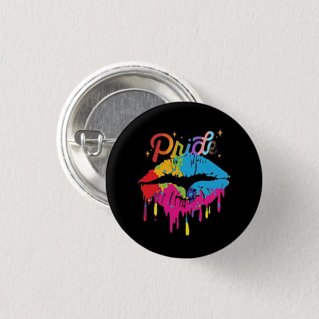 Pride Rainbow Lips | LGBTQ | Dripping Lips 3 Cm Round Badge (Front & Back)