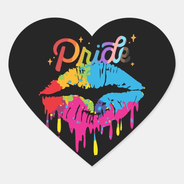 Pride Rainbow Lips | LGBTQ | Dripping Lips Heart Sticker (Front)