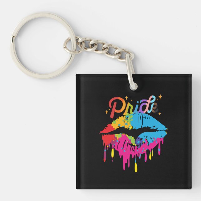 Pride Rainbow Lips | LGBTQ | Dripping Lips Key Ring (Front)