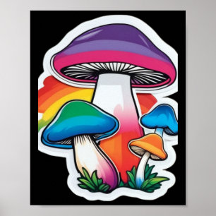Pride Rainbow Mushroom Sticker Cute Kawaii Nature Poster