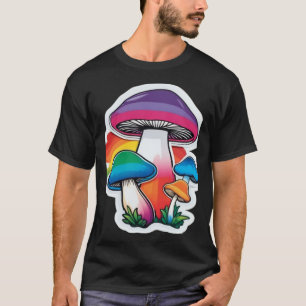 Pride Rainbow Mushroom Sticker Cute Kawaii Nature T-Shirt
