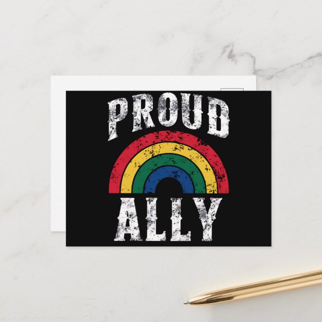 Pride Rainbow Proud Ally Lesbian Pride Vintage Postcard (Front/Back In Situ)