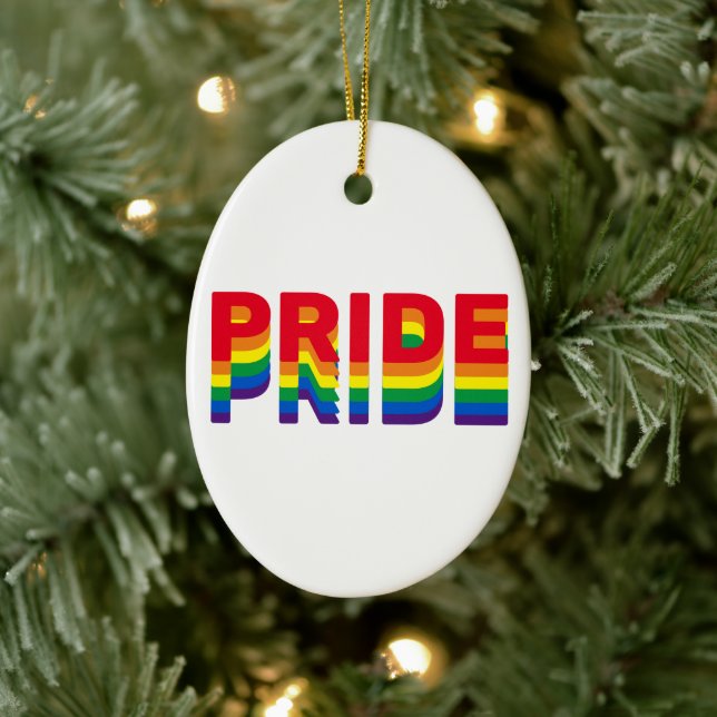 Pride rainbow retro colours gay lgbtq Christmas Ceramic Ornament (Tree)