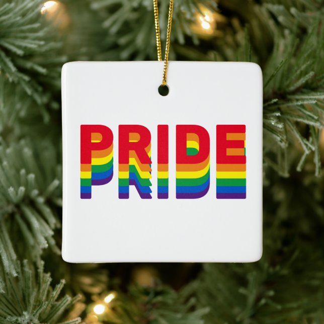 Pride rainbow retro colours gay lgbtq Christmas Ceramic Ornament (Tree)