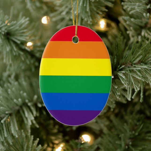 Pride rainbow stripes LGBT gay flag Christmas Ceramic Ornament (Tree)