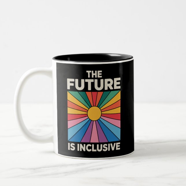 Pride Rainbow The Future is Inclusive LGBTQ  Two-Tone Coffee Mug (Left)