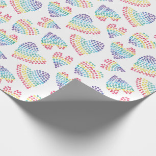 Pride Rainbow Watercolor Dotted Hearts White Wrapping Paper