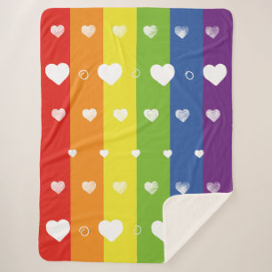 Pride Rainbow   White Hearts   Sherpa Blanket
