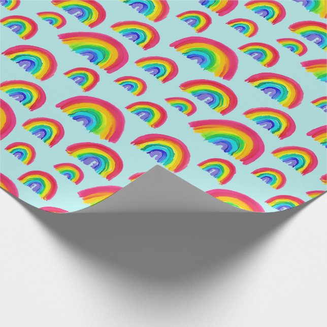 Pride Rainbows Handpainted Light Blue Wrapping Paper (Corner)