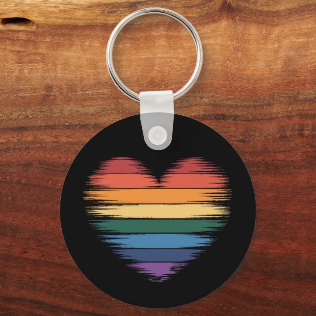 Pride Rainbows Heart Print LGBT Gay Pride  Key Ring (Front)