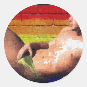 PRIDE Rooftop Hunk - original painting Classic Round Sticker