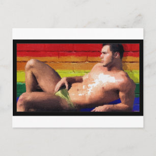 PRIDE Rooftop Hunk - original painting Postcard