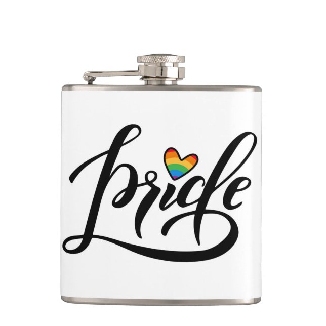 Pride Script Heart Hip Flask (Front)