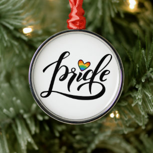 Pride Script Heart Metal Ornament