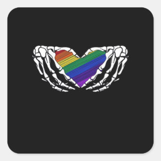 Pride - Skeleton Hands Holding Heart Classic Square Sticker