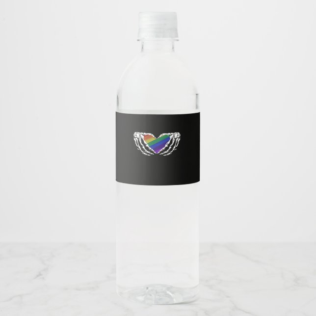 Pride - Skeleton Hands Holding Heart Classic Water Bottle Label (Front)