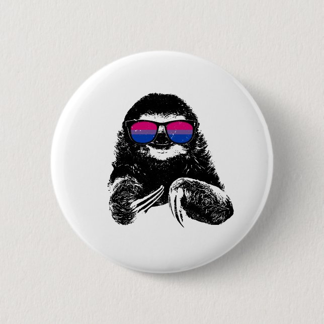 Pride Sloth Bisexual Flag Sunglasses 6 Cm Round Badge (Front)