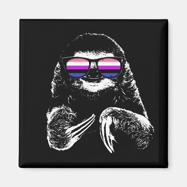Pride Sloth Genderfluid Flag Sunglasses Magnet (Front)