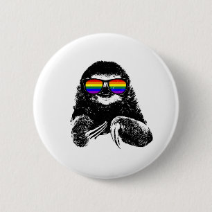Pride Sloth LGBTQ Flag Sunglasses 6 Cm Round Badge