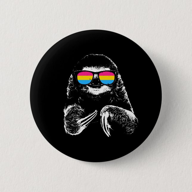 Pride Sloth Pansexual Flag Sunglasses 6 Cm Round Badge (Front)