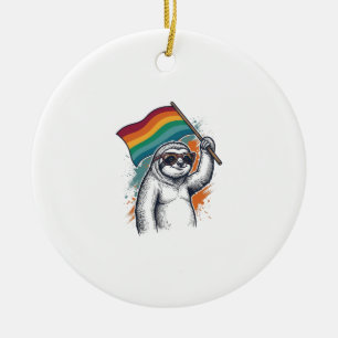 Pride Sloth Vintage Engraving T-Shirt Design_1 Ceramic Ornament