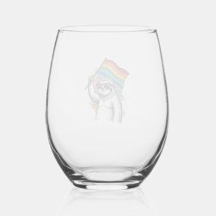 Pride Sloth Vintage Engraving T-Shirt Design_1 Stemless Wine Glass