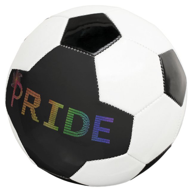 Pride Sticker - Rainbow Text Soccer Ball (Three Quarter)