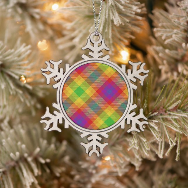Pride Tartan Snowflake Pewter Christmas Ornament (Tree)