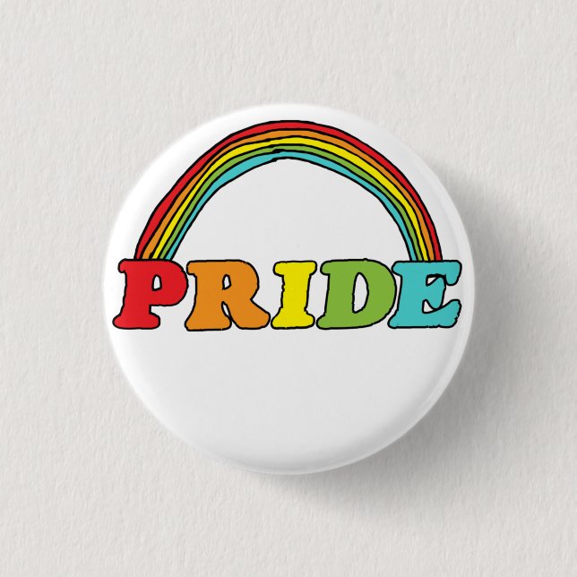 Pride Text and Rainbow 3 Cm Round Badge (Front)