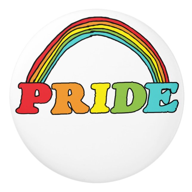 Pride Text and Rainbow Ceramic Knob (Front)