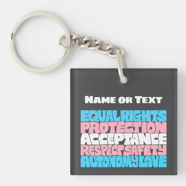 PRIDE Trans flag LGBT personalised Name or Text  Key Ring (Front)