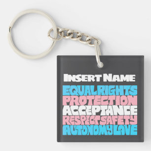 PRIDE Trans rights word art flag LGBT quote ally  Key Ring