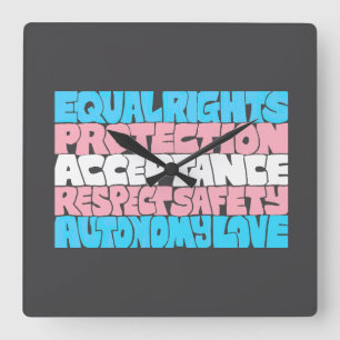 PRIDE Trans rights word art flag LGBT quote gift  Square Wall Clock