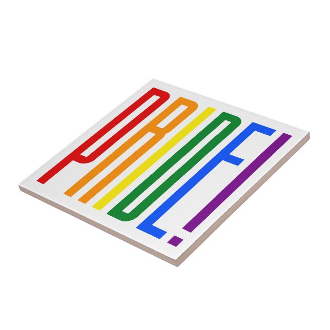 Pride Typography LGBT Rainbow Flag Colours Ceramic Tile (Side)