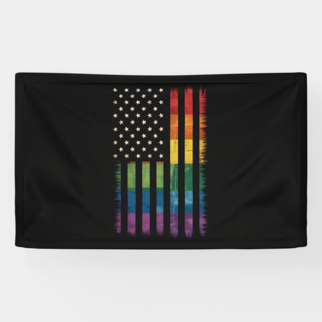 Pride USA America Distressed Rainbow Flag LGBTQ Banner (Horizontal)
