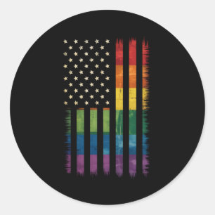 Pride USA America Distressed Rainbow Flag LGBTQ Classic Round Sticker