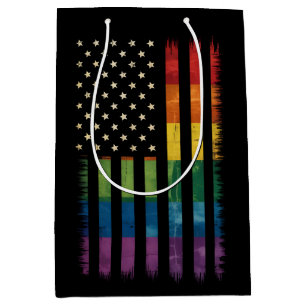 Pride USA America Distressed Rainbow Flag LGBTQ Medium Gift Bag