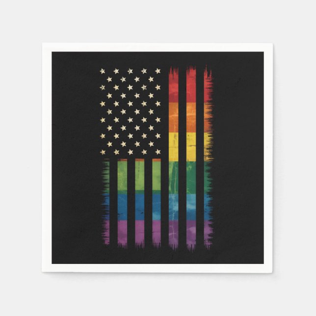 Pride USA America Distressed Rainbow Flag LGBTQ Napkin (Front)