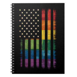 Pride USA America Distressed Rainbow Flag LGBTQ Notebook