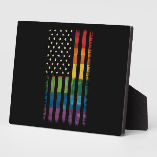 Pride USA America Distressed Rainbow Flag LGBTQ Plaque