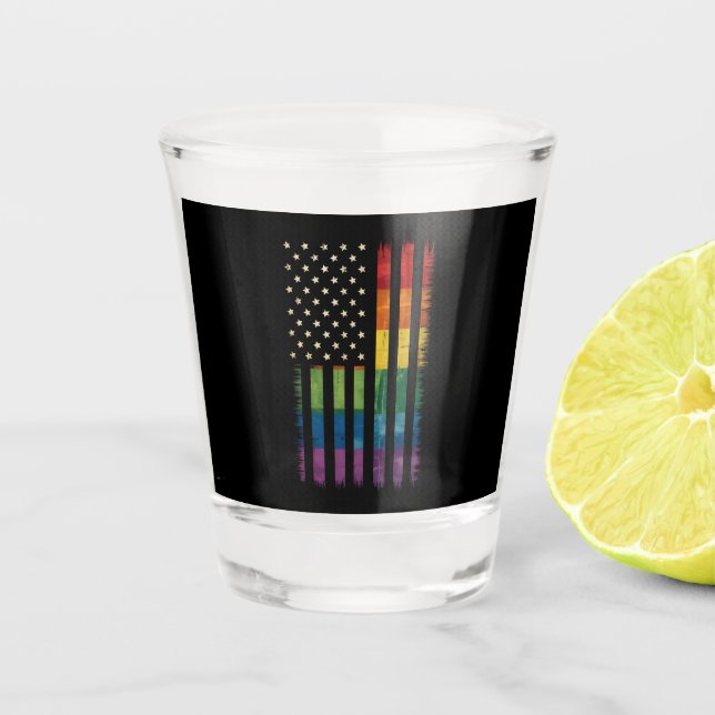 Pride USA America Distressed Rainbow Flag LGBTQ Shot Glass (Front)