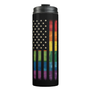 Pride USA America Distressed Rainbow Flag LGBTQ Thermal Tumbler