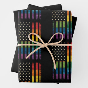Pride USA America Distressed Rainbow Flag LGBTQ Wrapping Paper Sheet