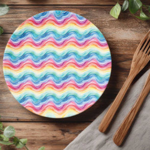Pride Wavy Rainbow Stripes Pattern Summer Paper Plate