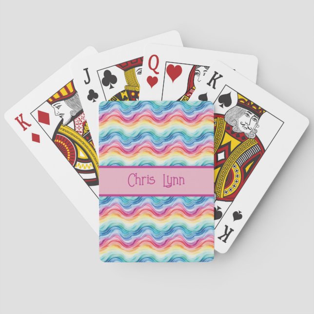 Pride Wavy Rainbow Stripes Pattern Summer Playing Cards (Back)