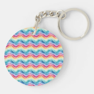 Pride Wavy Rainbow Stripes Pattern Two-sided Key Ring