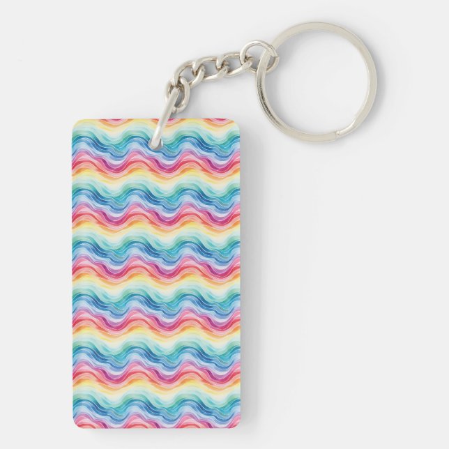 Pride Wavy Rainbow Stripes Pattern Two-sided Key Ring (Back)